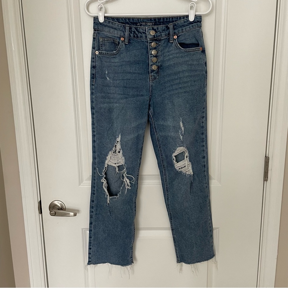 High Waisted Button Up Cropped Jeans